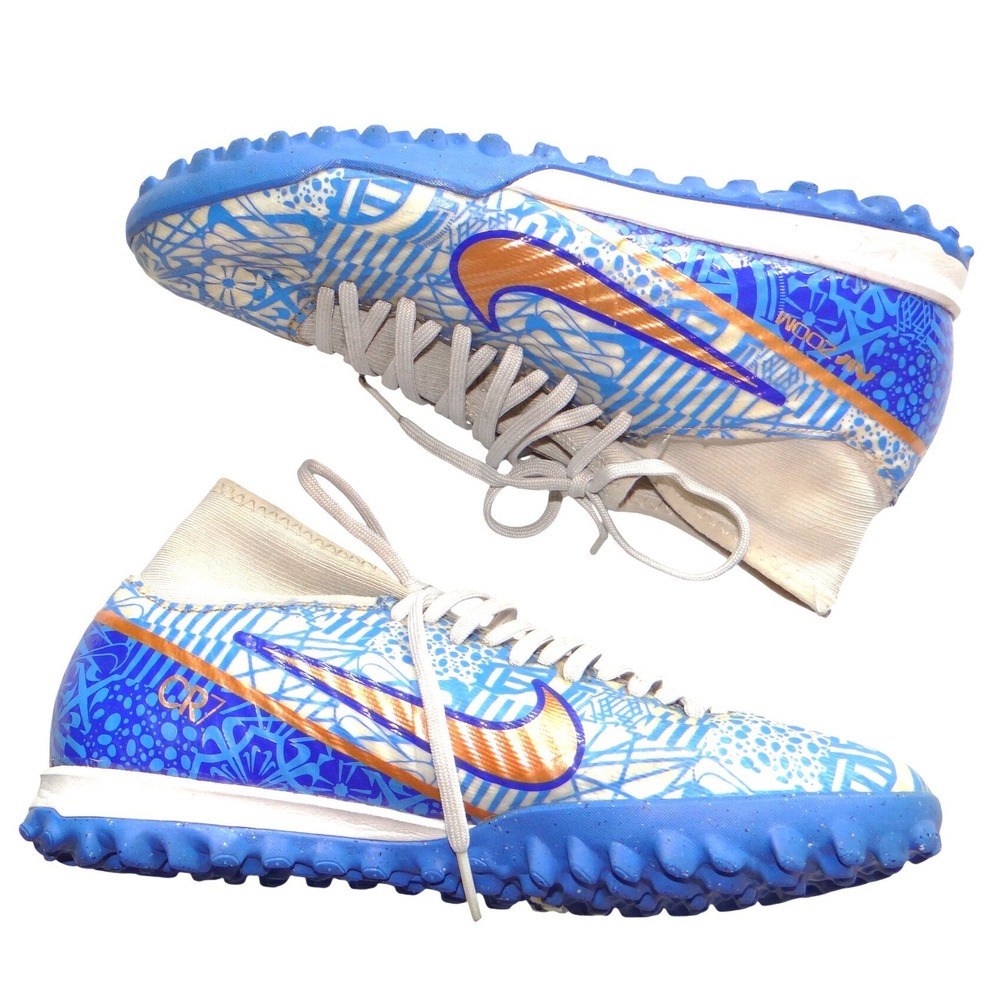 Nike Zoom Mercurial Superfly 9 Academy CR7 TF Kids Blue White Size 4.5Y